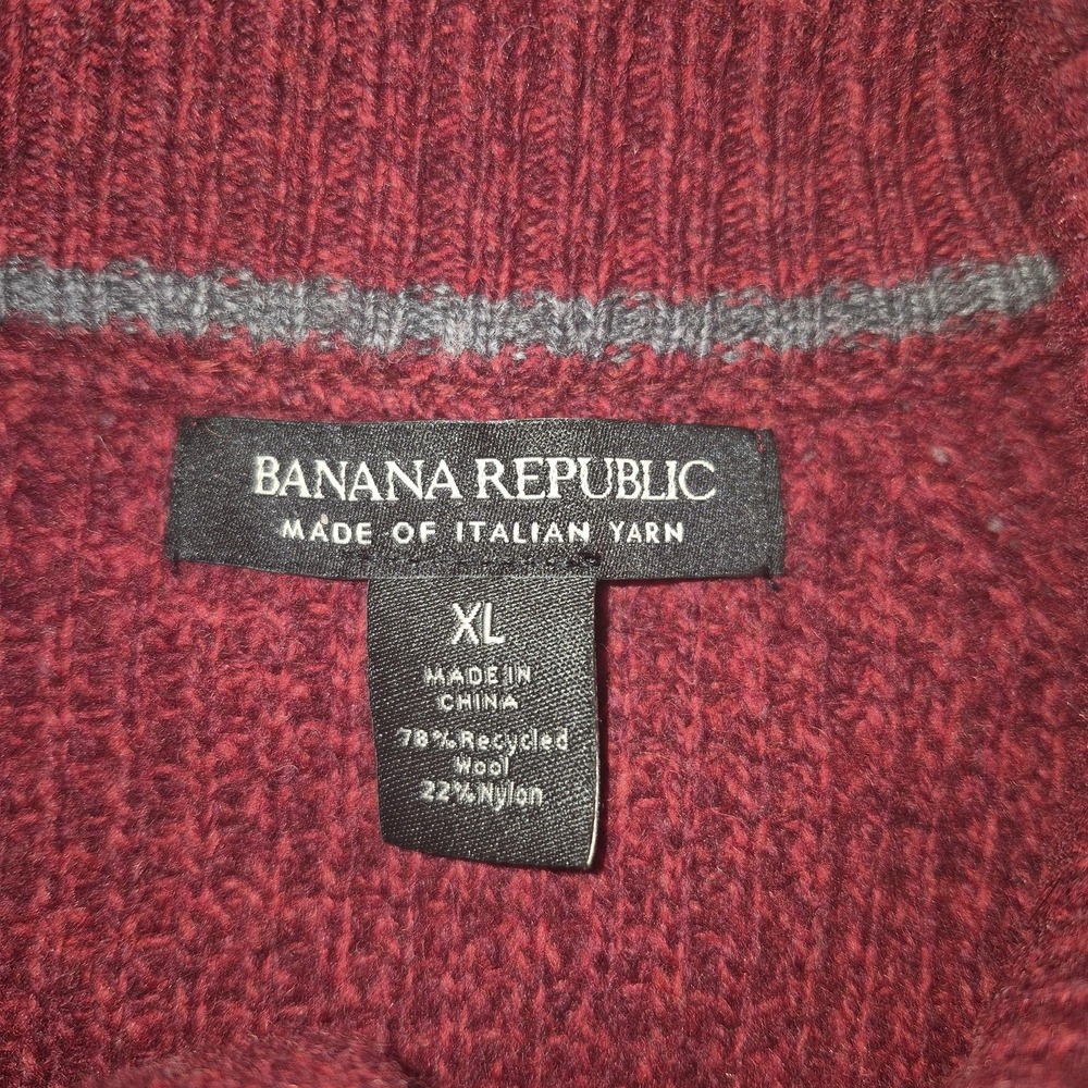 Banana Republic Sweater Mens XL Red Wool Blend Button Pullover Italian Yarn Knit - Picture 4 of 8